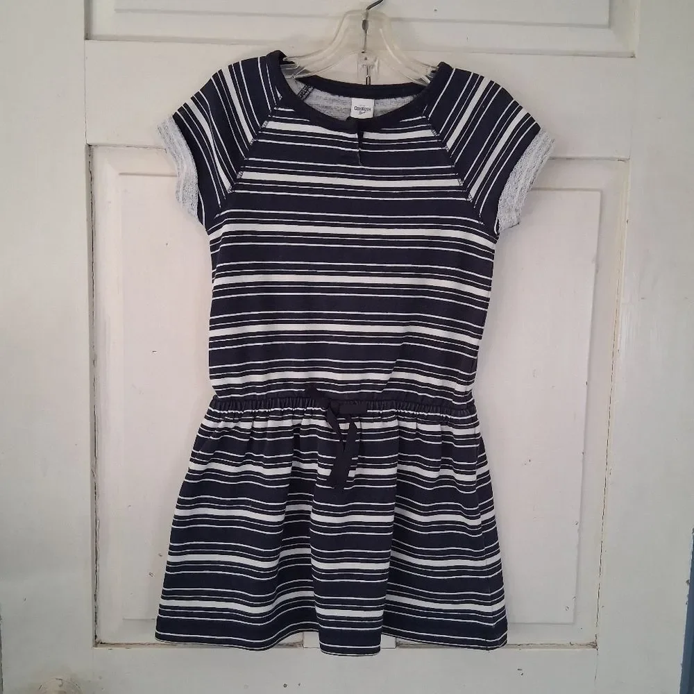 OshKosh B'gosh Navy and Cream Striped Pullover French Terry Casual Dress Coverup